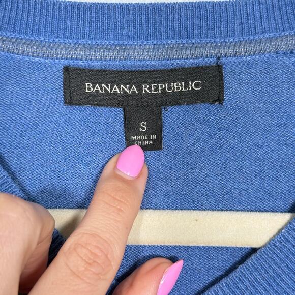 Banana Republic Argyle Sweater Small Silk Cashmere Blend V-Neck Blue Preppy Knit - Picture 6 of 7